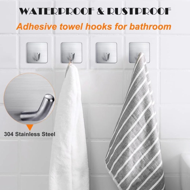 Home Kitchen Bathroom Marketing - 4 stuks zelfklevende roestvrijstalen haken zonder