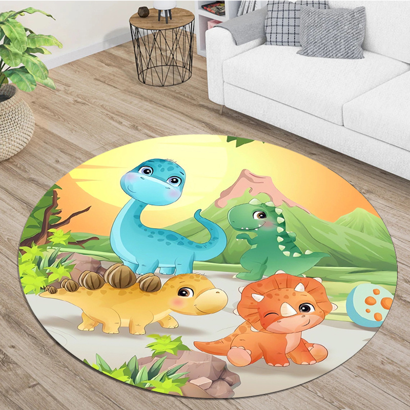 Zara Home Bathroom Rug - Schattig cartoon dinosaurus berg zonsondergang rond