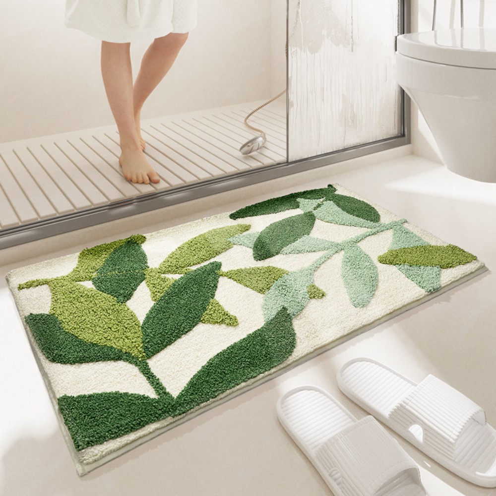 Home Bathroom Floor Mats - VIKAMA Badkamer Antislip Absorberend Tapijt Bladpatroon