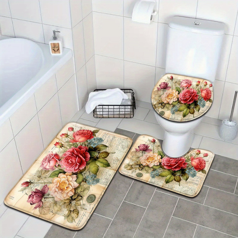 Zara Home Bathroom Rug - VIKAMA Vintage bloemenbadmat in olieverfstijl, waterabsorberend