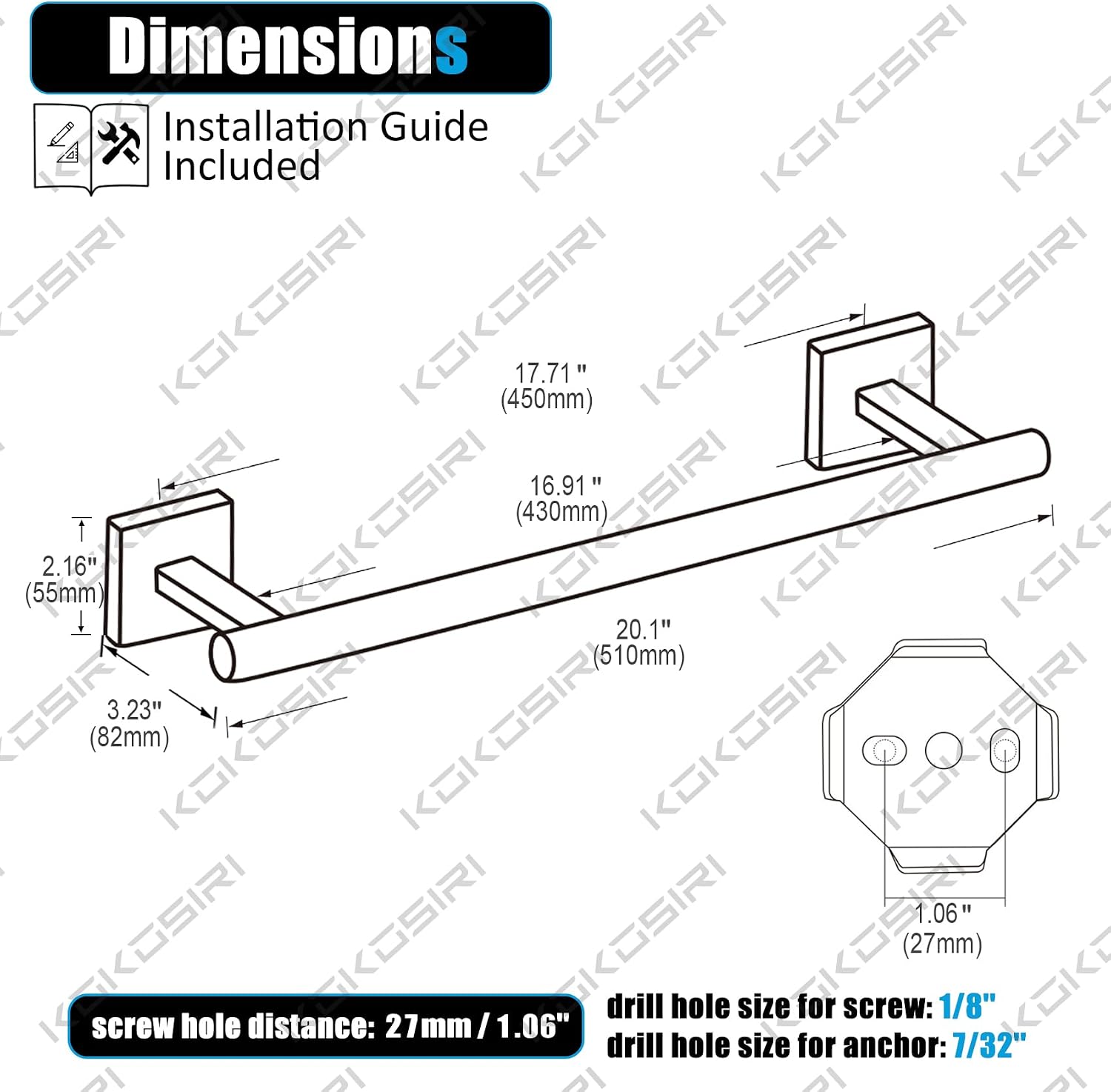 Enkele handdoekhouder 20 inch  - Towel Bar Stainless recensie en prijs